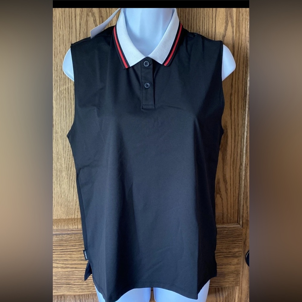 NWT Women’s Adidas Beyond The Course Twistknit Sleeveless Golf Polo Black Medium